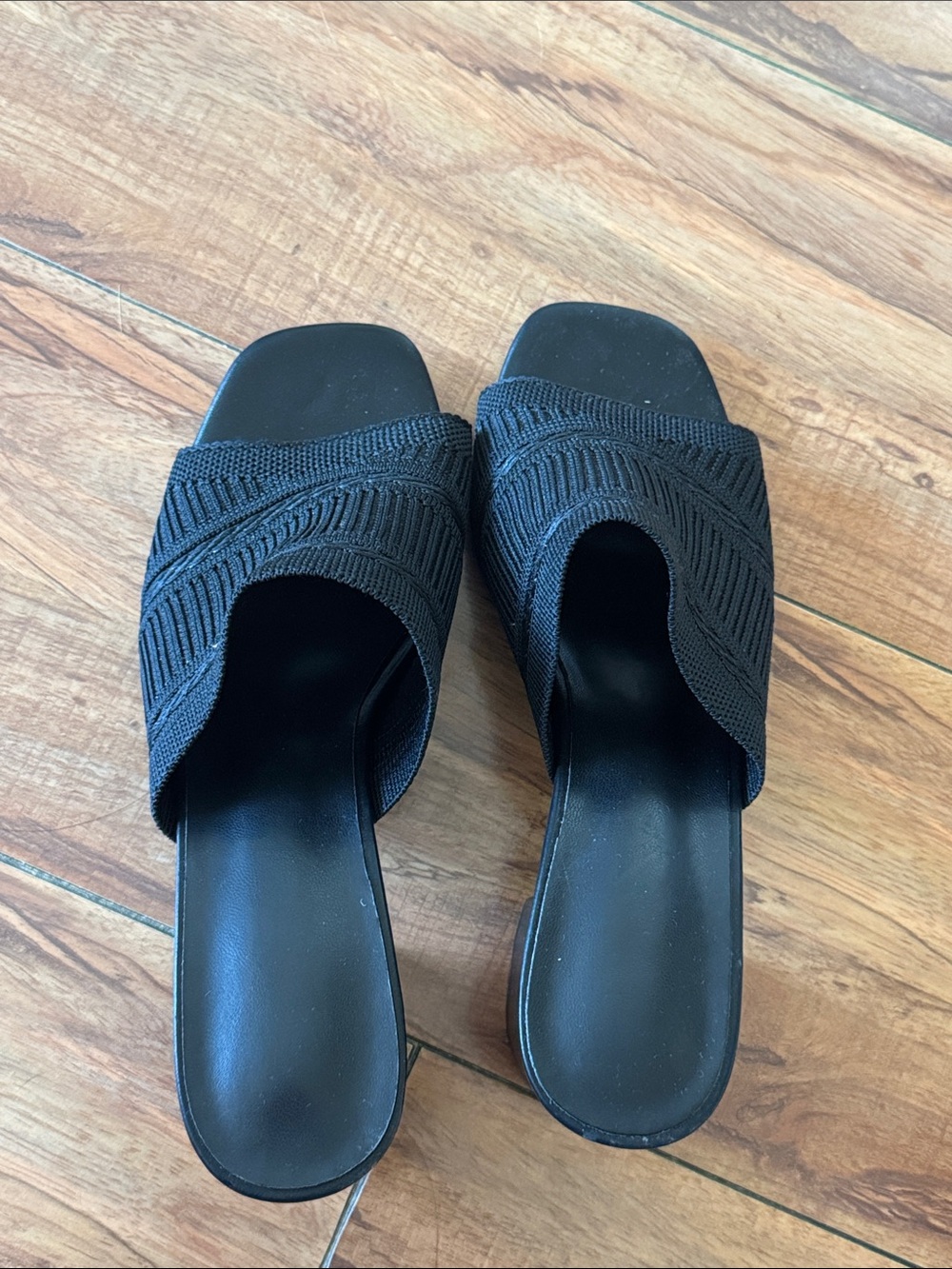 Women's Black Slide Sandals - Knit